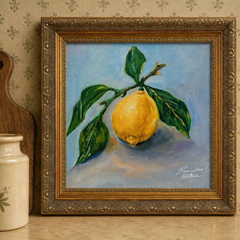 Framed Original Lemon Still Life Oil Painting