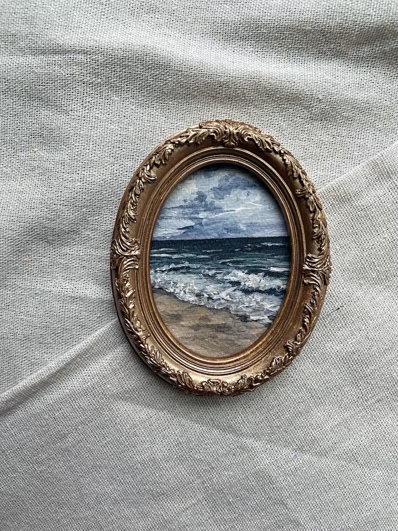 Framed Mini Coastal Art Print – 2.5 x 3.5 Oval